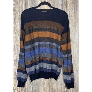 Bullock & Jones‎ Striped Virgin Wool & Acrylic Sweater Size L Blue/Brown ITALY
